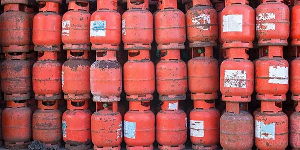 Stack of old gas cylinders for recycling